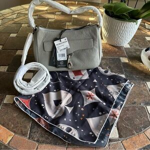 Rebecca Minkoff Megan Dove Leather Shoulder Bag NWT with Spade Twilly Scarf